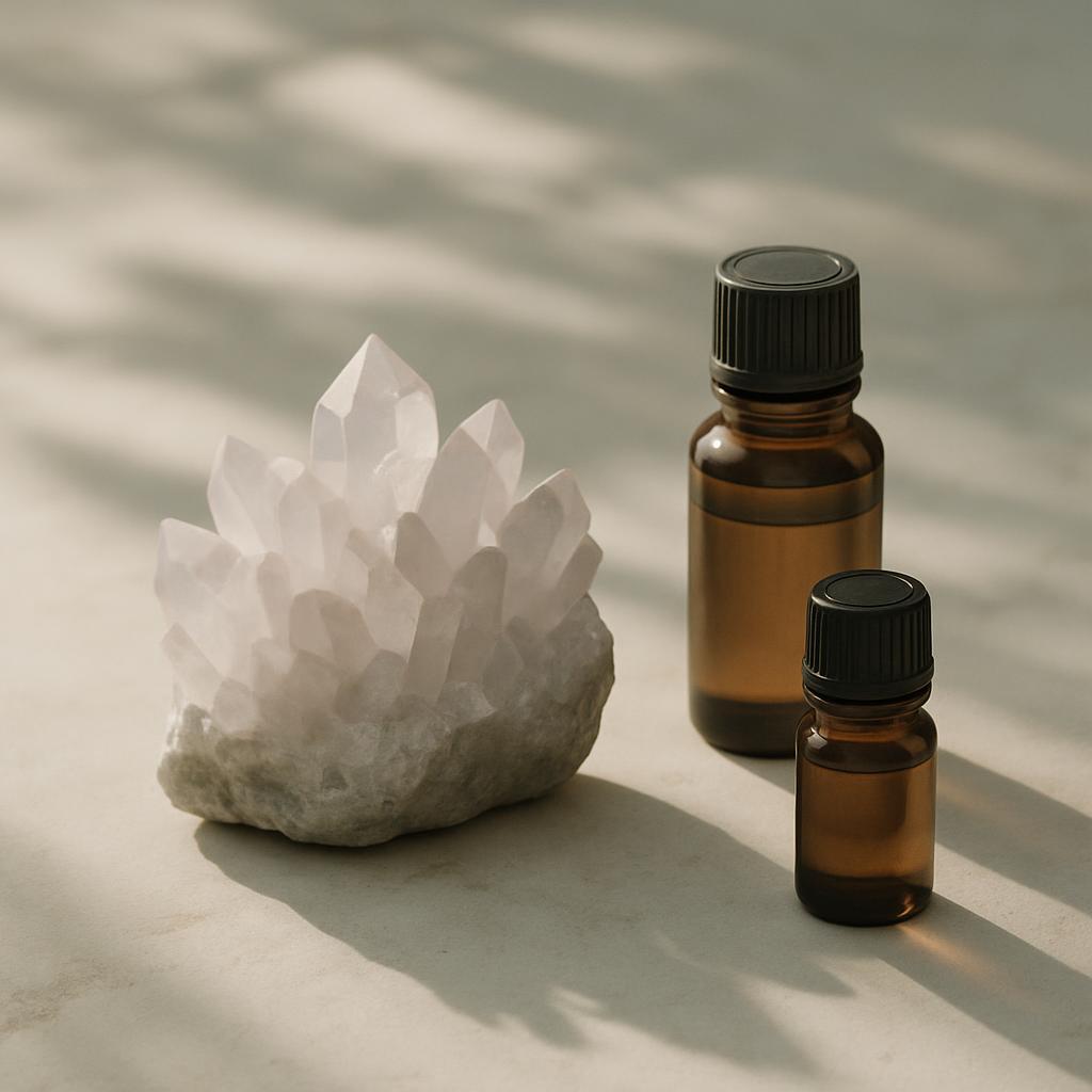 Essential oils and crystal joint render.